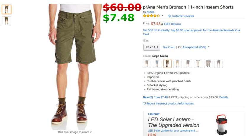 Men Shorts prAna Mens Bronson 11-Inch Inseam Shorts Shorts Outdoor Clothing